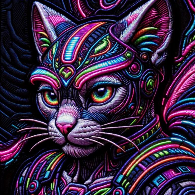 A Detailed Tactile Embroidered Patch Of A Cyberpunk Cyber-sa...