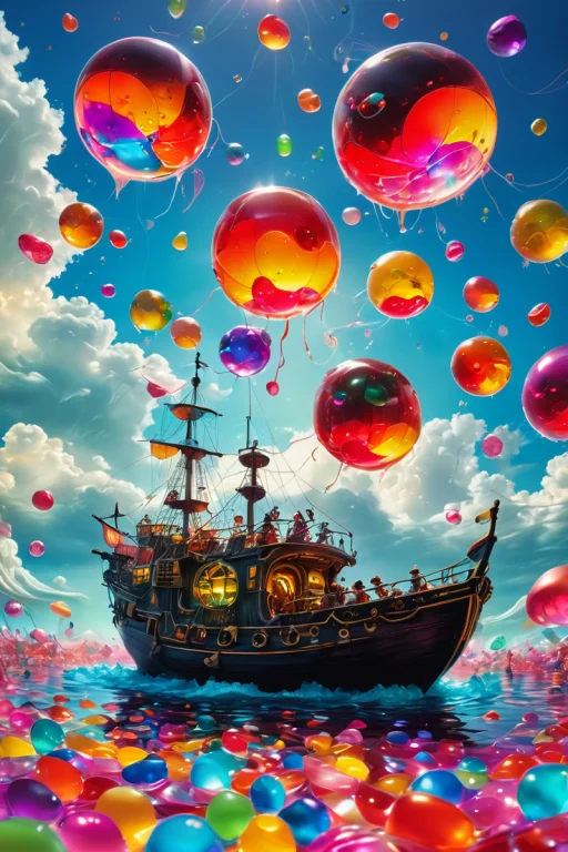 Pirates Sailing Through A Sky Filled With Giant Floating Jel...