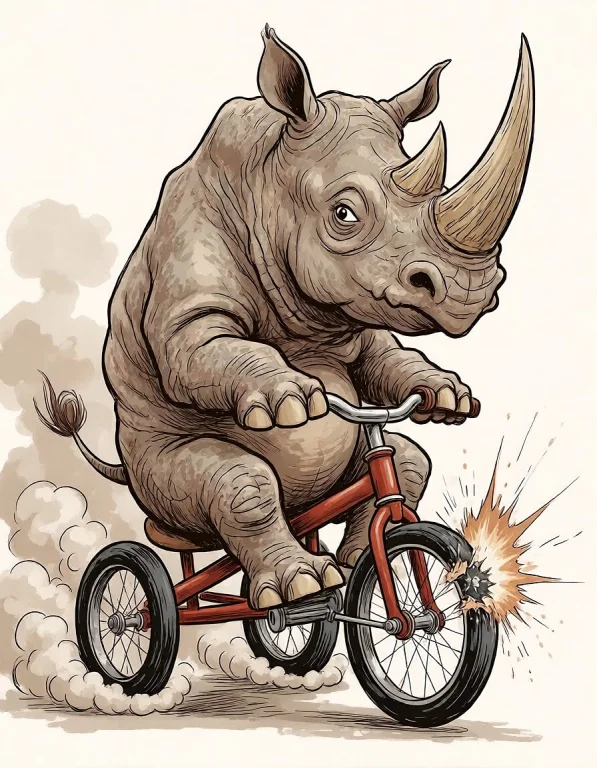The Rhino In A Tricycle A Humorous Caricature Of A Grumpy Rh...
