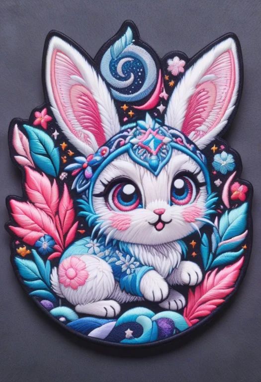 Ral-embroideredpatch, Cute Pink And Blue Rabbit As Patch Sty...