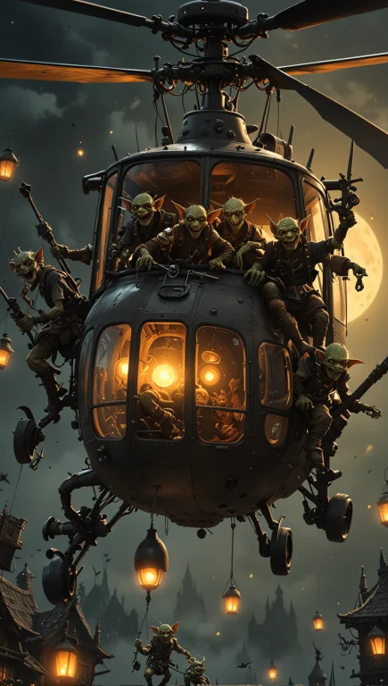 Steampunk Goblins Flying An Helicopter, Goblin Helicopter, L...