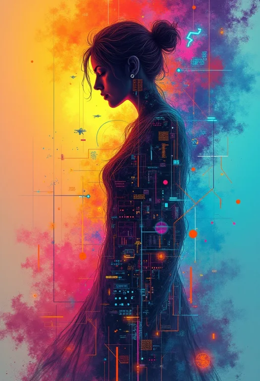 Abstract Drawing, The Womans Silhouette Barely Perceptible,...