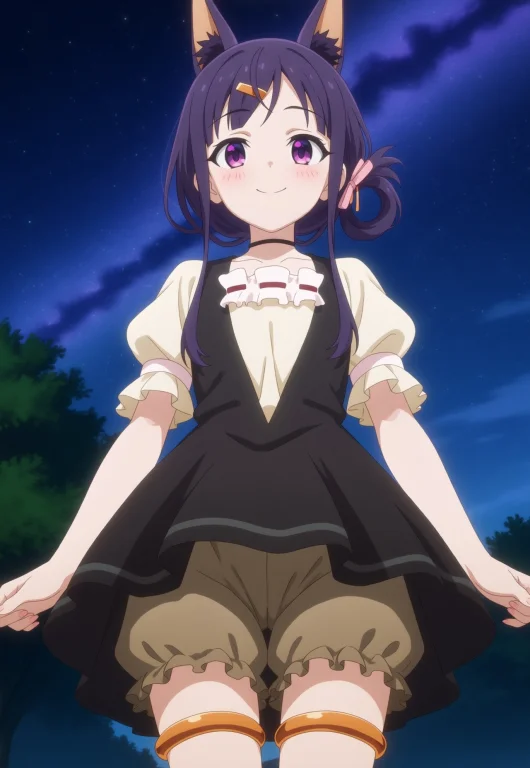 Starry Sky, Night, 1girl, Solo, Pcrkiiri, Purple Hair, Hair...