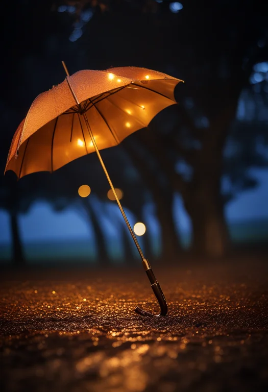 An Umbrella Raining Light Onto Dry Ground, Art Deco, Twiligh...