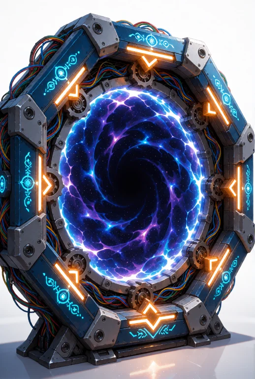 A Hexagonal Sci-fi Teleportation Portal, Front View, Full Bo...