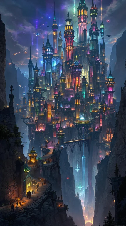 Medieval Fantasy, A City Of Towers That Rises From A Cliff A...