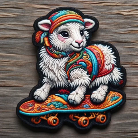 Ral-embroideredpatch, A Very Cute And Fluffy Lamb Riding A S... — SDXL AI Prompt: ral-embroideredpatch, a very cute and fluffy lamb riding a skateboard, full body...