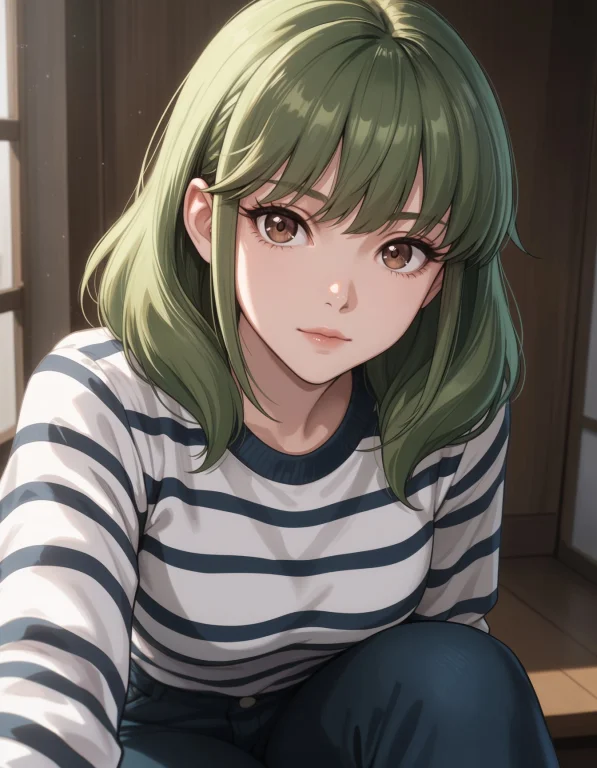 Hayasakaemi, 1girl, Solo, Brown Eyes, Green Hair, Medium Hai...