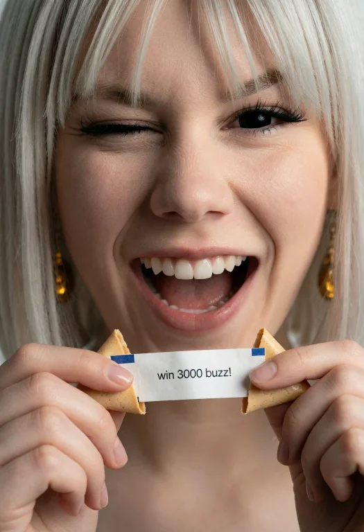 Kr1st4l Close-up Of A Woman With Platinum Hair Who Winks And...