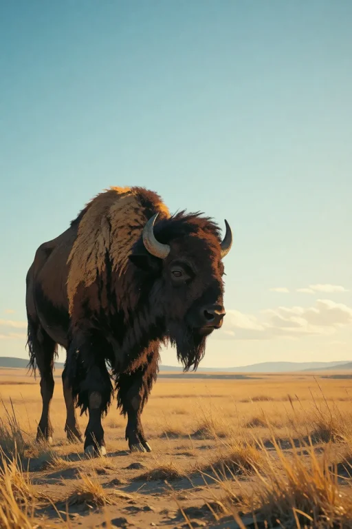 Nature, A Full-body American Bison Standing Alone On An Empt...