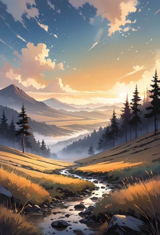Vast Landscape With Rolling Hills And Distant Mountains Land...