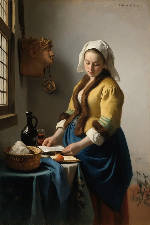 In The Manner Of Vermeer, Mid-body Dutch Interior Portrait O...