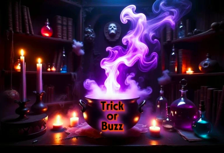 Ghostlystyle,a Witchs Cauldron Bubbles Over With Bright Purp...