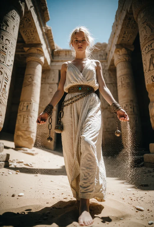 A Grand, Wide Low-angle Shot Captures A Young, Beautiful Wom...