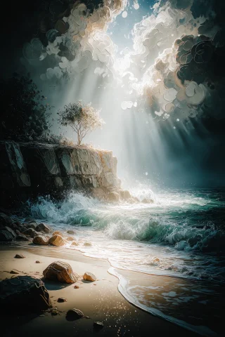 Zidiusart, Create A Majestic Oilpainting Style Seascape With... — Stable Diffusion AI Prompt: zidiusArt, Create a majestic oil‑painting style seascape with dramatic clouds an...