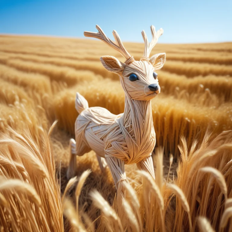 A Deer Made Of Straw Thread, Running Playfully, Vast Golden...