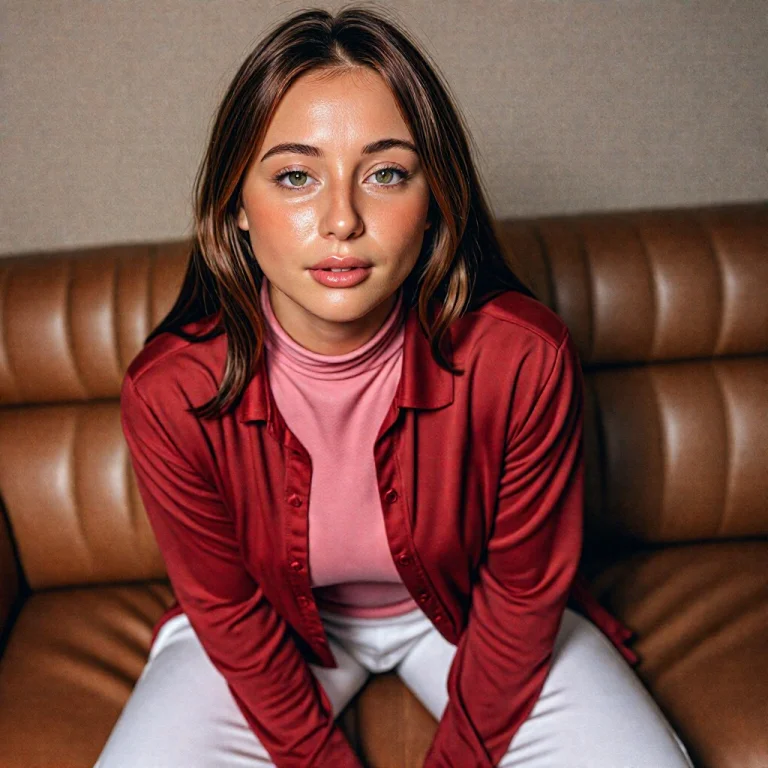 Pink Turtleneck Under An Untuckedopenblouse, With Natural, R...