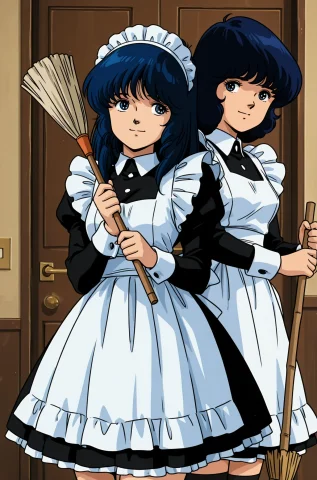 Lynn Minmay And Fa Yuiry, Maid Outfit, 2girls, Duo, Black Ha... — Stable Diffusion AI Prompt: lynn minmay and fa yuiry, maid outfit, (2girls, duo), black hair, dark blue hair...
