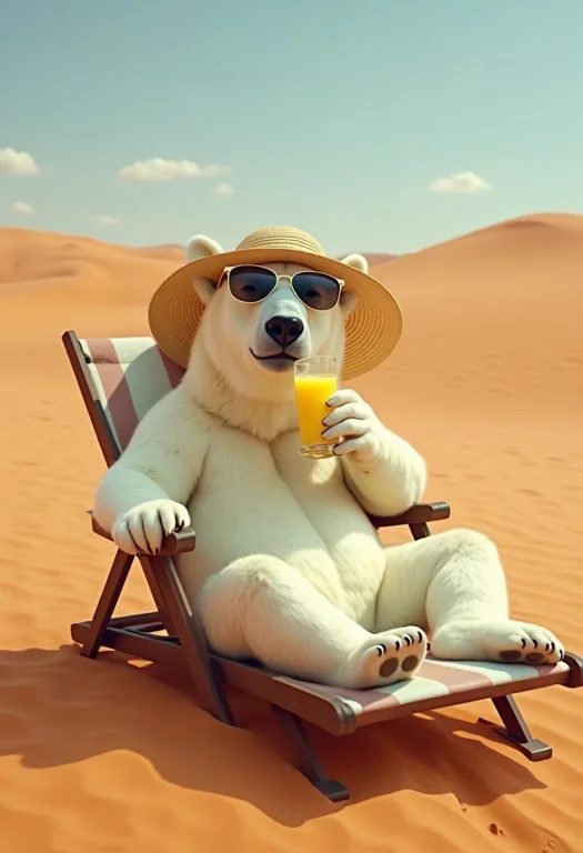 Depict A Surreal Image Of A Polar Bear, Lounging On A Deck C...