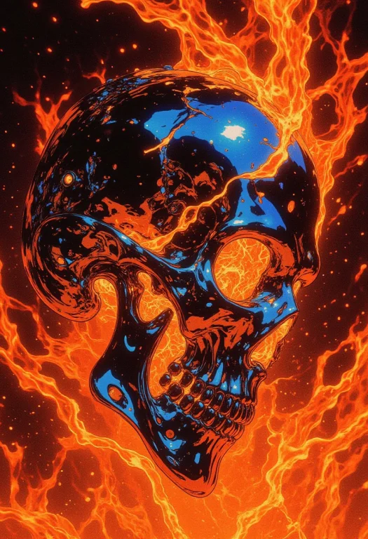 Hyper-realistic Digital Chrome Art Of A Silver-colored Skull...