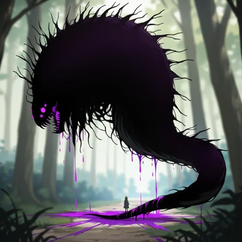 Lorailretoposy Style1 Il Retoposy Style, Forest, Blurry Back... — Stable Diffusion AI Prompt: IL retoposy style, forest, blurry background, monster, purple blood, scary mons...
