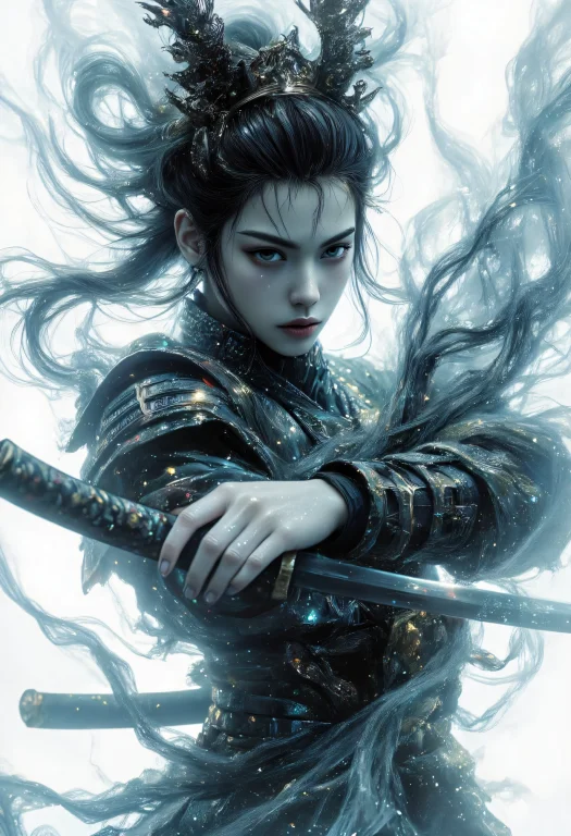 A Dipiction Of A Samurai Warrior Wielding A Katana, Blending...