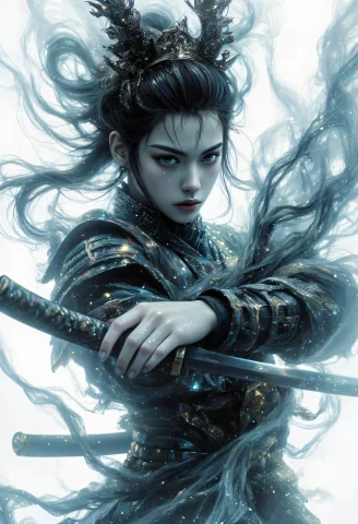 A Dipiction Of A Samurai Warrior Wielding A Katana, Blending... — FLUX AI Prompt: a dipiction of a samurai warrior wielding a katana, blending form with reality....
