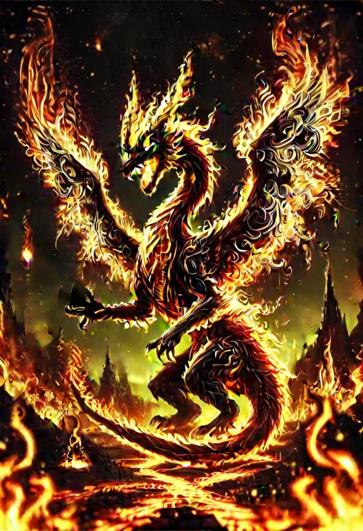 Dragon,flames, High Quality, Masterpiece, Glowing Eyes,