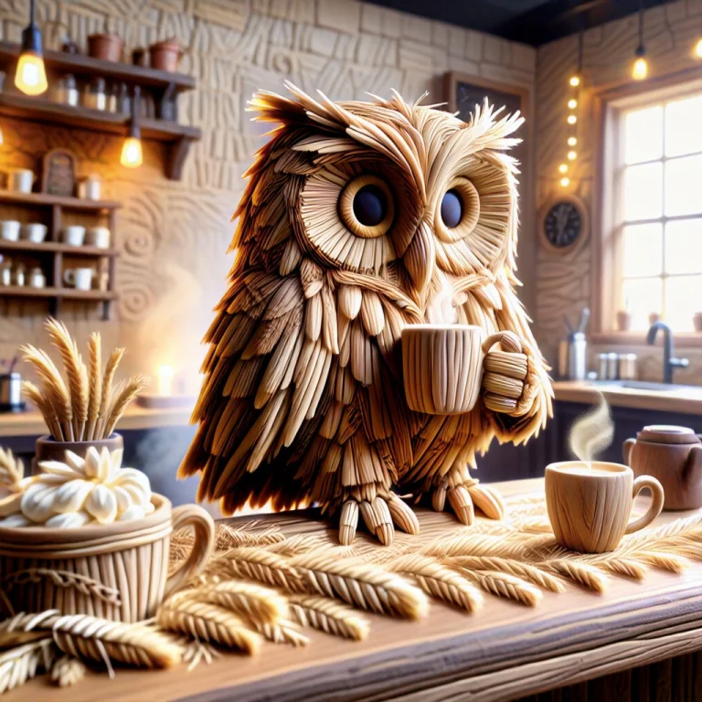 An Intricate Straw Art Masterpiece Depicting A Wise Owl Work...