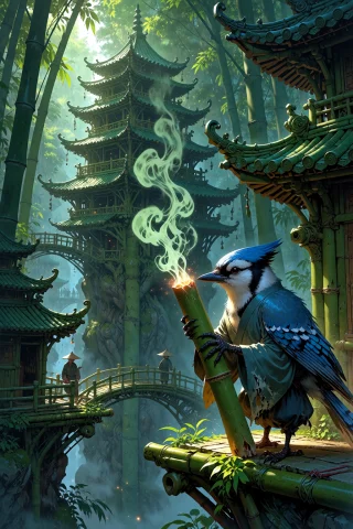 Ancient Bamboo Temple Photo — Stable Diffusion AI Prompt: , A photorealistic, highly detailed photograph of a mystical ancient bamboo temp...