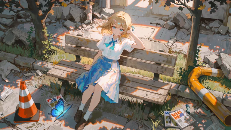 In A Polished Anime Illustration Style, A Full-body View Of...