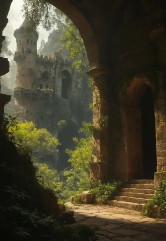 In The Quiet Stillness Of Dawn, The Serene Twilight Envelope... — Stable Diffusion AI Prompt: In the quiet stillness of dawn, the serene twilight envelopes the ancient castle...