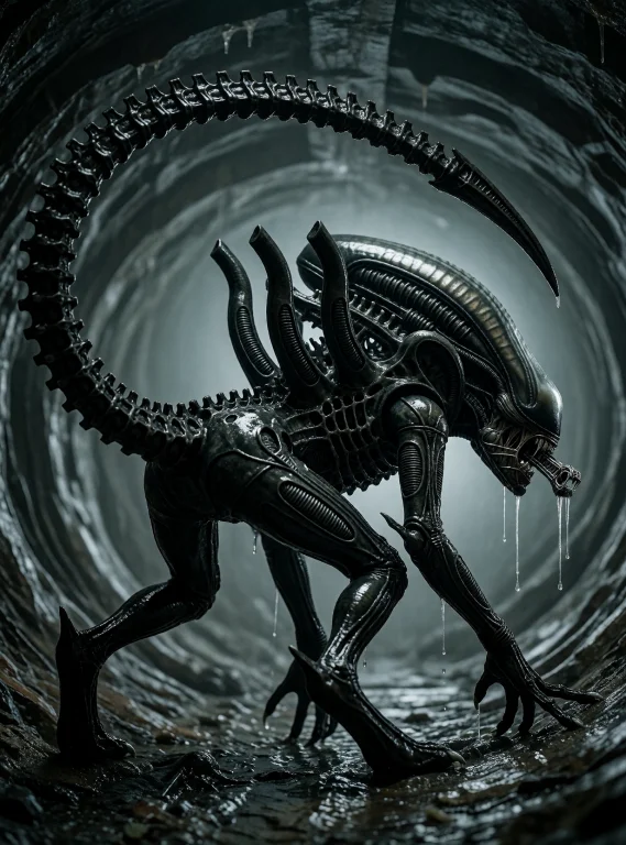 Catusmorph, Xenomorph, Alien, A Xenomorph Stalks Forward Thr...