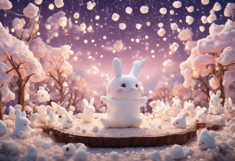 A Marshmallow Rabbit Dancing Under The Starry Sky, Kawaii, G...