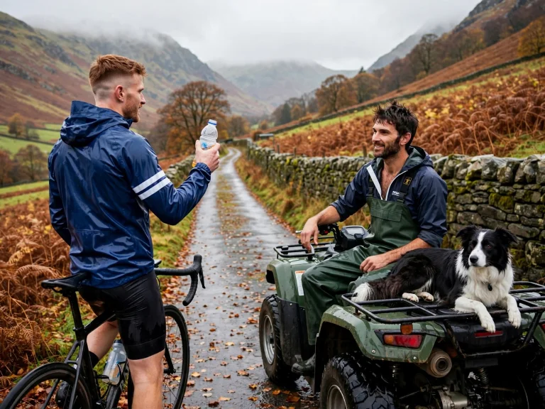 A Photo A Cumbrian Mountain Lane On An Autumn Day. On The Le...
