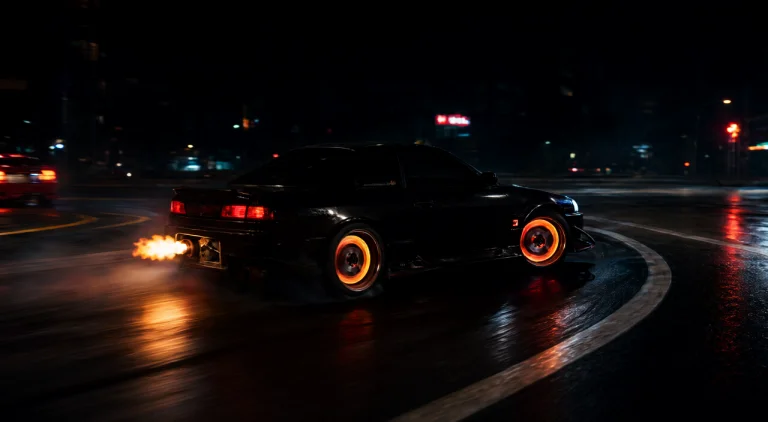 Night Street Racing Scene, High-speed Motion Blur, Modified...