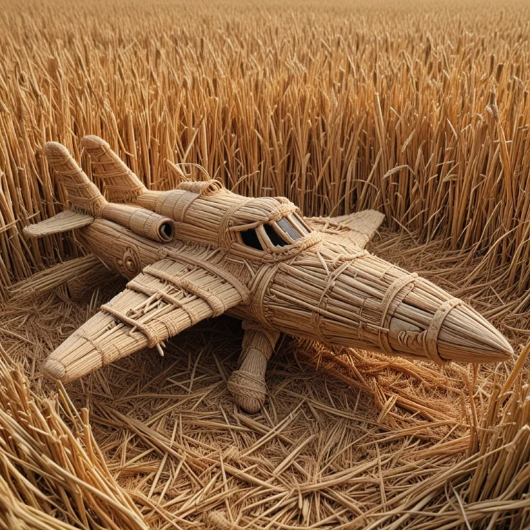 A Retro Spaceship Made Entirely Of Woven Straw Thread And Bo...