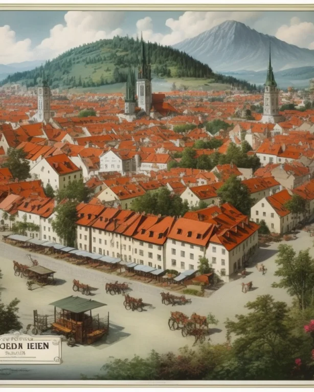 Colored Illustration Of Town Plan, Town Map, Top View, Notes...