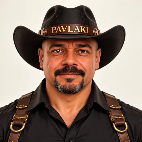 Pavlakicam, Close-up, Front View, Calm Expression, Black Cow... — Stable Diffusion AI Prompt: pavlakicam, close-up, front view, calm expression, black cowboy hat with PAVLAKI...
