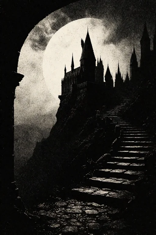 The Image Depicts A Dramatic And Atmospheric Scene Of A Goth...