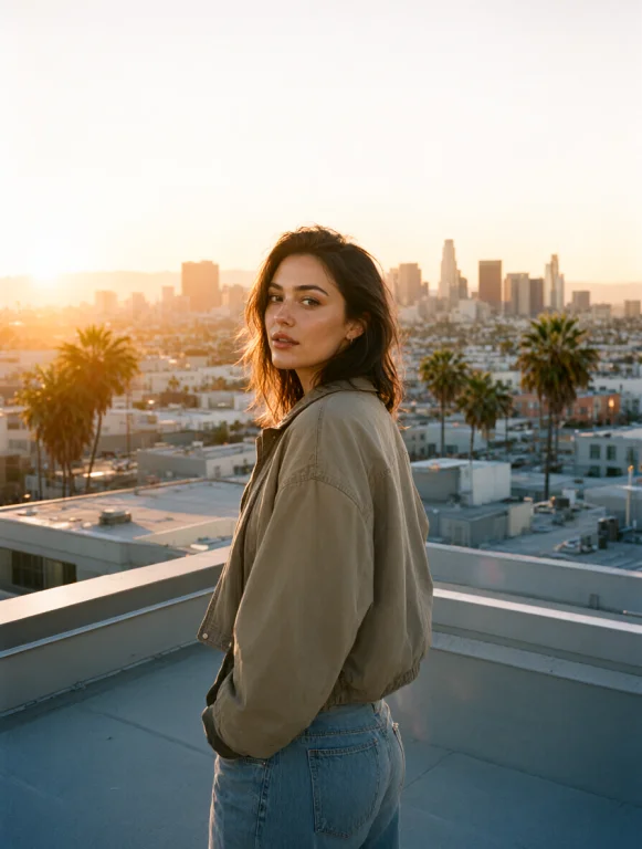 A Stylish 25-year-old Woman Standing On A Santa Monica Rooft...