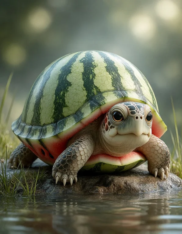 Create A Delightful Watermelon Turtle Hybrid Resting Near A...