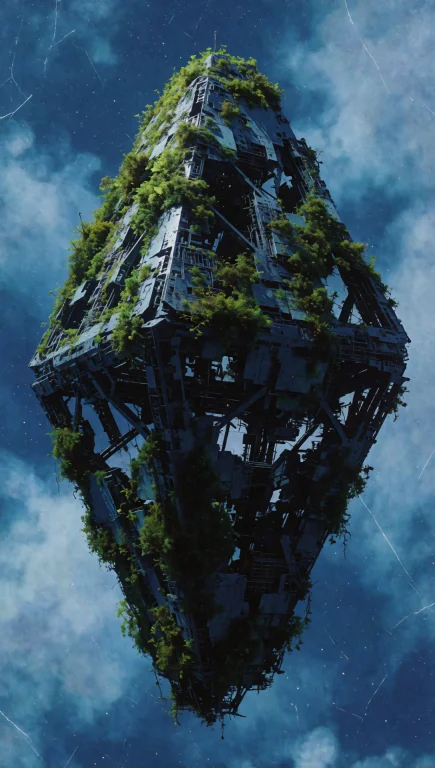 119. Decaying Space Colony Fragment, Floating Geometric Hull...