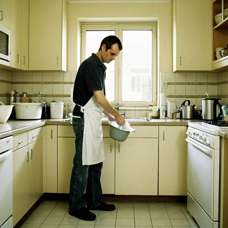 A Man Washing Dishes In A Kitchen, Full-body Portrait Lorapa...