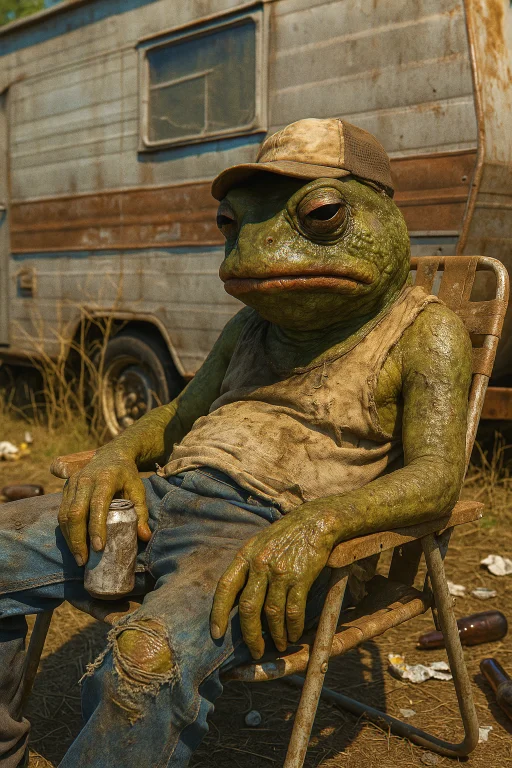 Photorealistic Image Of A Redneck Version Of Pepe The Frog....