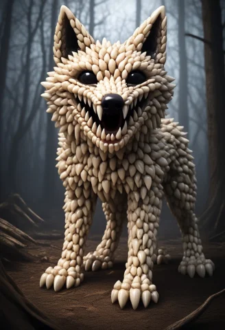 Lorateef.7 Spooky Old Forest Madefromteef, Forest Made Of Te... — SDXL AI Prompt: spooky old forest made_from_teef, forest made of teeth, a small dark black wolf...