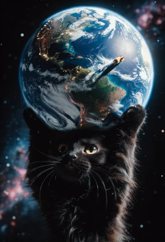 Zidiusart, A Cinematic 35mm Film Photograph Captures A Fluff... — Stable Diffusion AI Prompt: zidiusArt, A cinematic 35mm film photograph captures a fluffy black kitten stand...