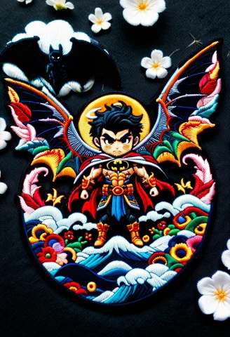 Made Ofral-embroideredpatch, Its Body, Wings And Legsglass S... — SDXL AI Prompt: made ofral-embroideredpatch, Its body, wings and legsglass shard,2boys,BAT,BATMA...