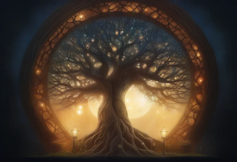 An Ancient Tree Of Life With Luminous Roots, Watercolor Pain...