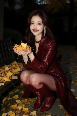 30 Mustachepantyhose 8k — Stable Diffusion AI Prompt: 非常写实的照片，非常写实的照片，30 岁年轻韩国女爱豆，御姐气质，暗红色大波浪长发...